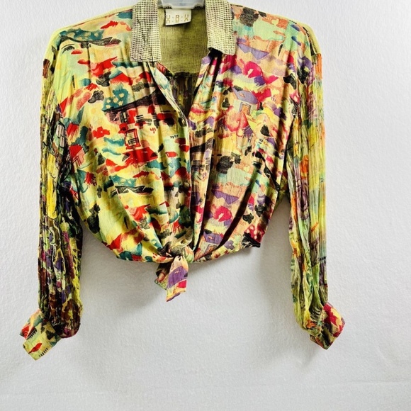 UbU Women's Unique Multicolor Abstract Print Hand Pleated Long Sleeve O/S - Picture 3 of 8